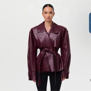Naked Wardrobe Deep Burgundy Leather Jacket